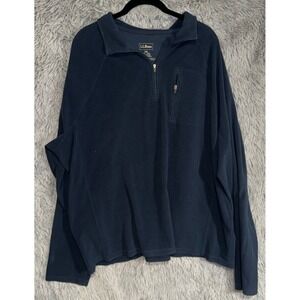 L.L. Bean Mens XXL Navy Blue Fleece 1/4‎ Zip Pullover Long Sleeve Casual Shirt